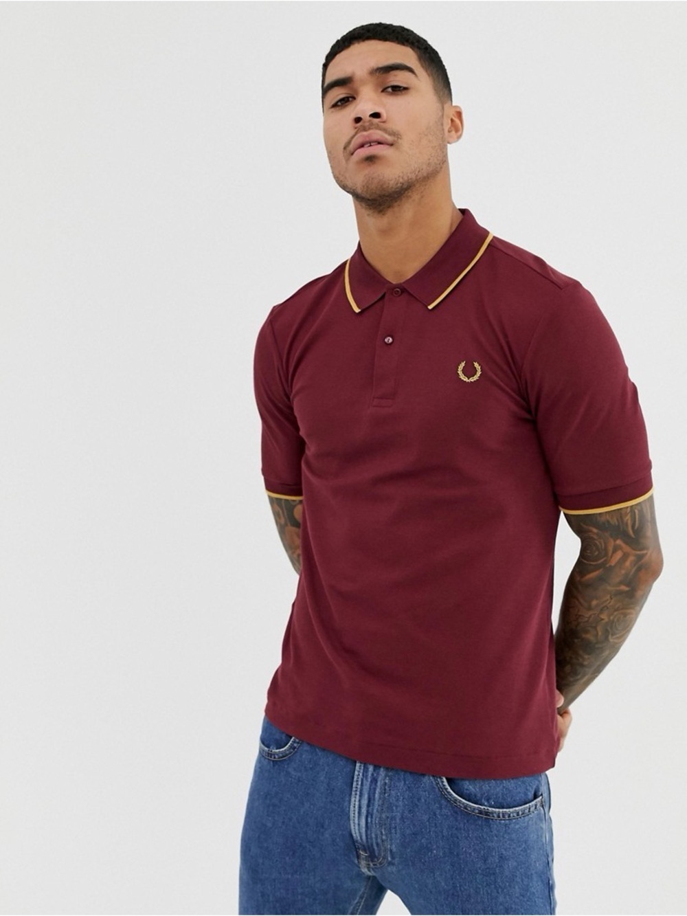 Vintage Mileskane Fred Perry Burgundy Polo with Gold Piping XL
